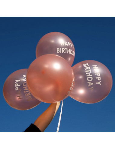 5 Ballons Latex Rose Gold Happy Birthday