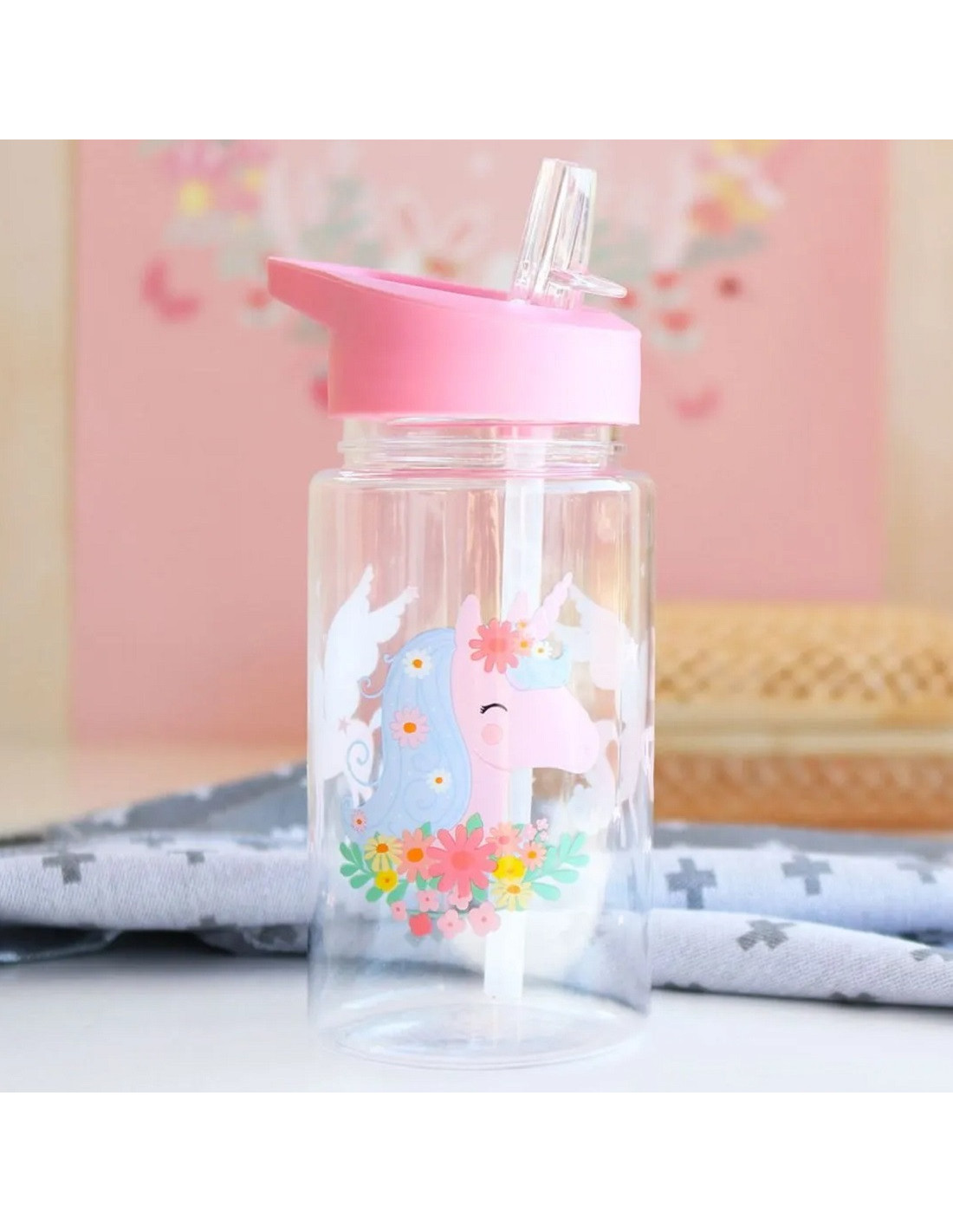 450 ml Enfants Réutilisable Bouteille d'eau avec paille-Enchanted Rainbow unicorn 