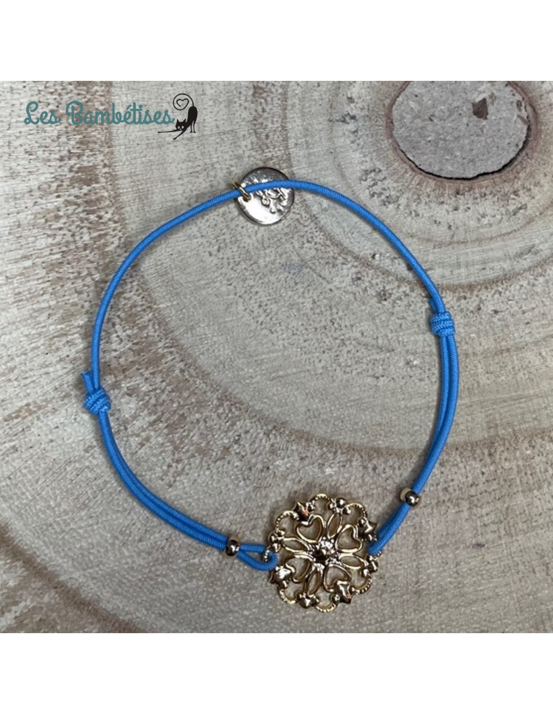 Bracelet Élastique Bleu Rosace Or - Les Bambetises