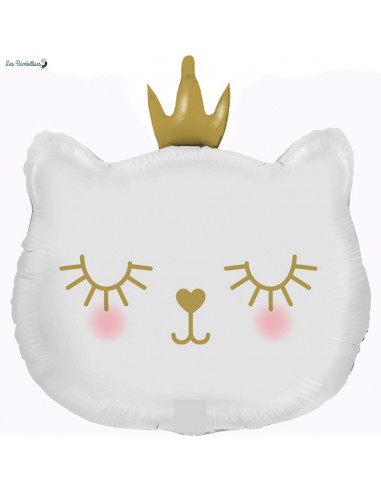 ballon-chat-blanc-avec-couronne-en-aluminium