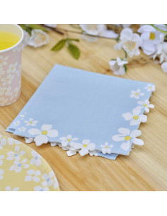 16 serviettes jetables baptême fleur de coton papier