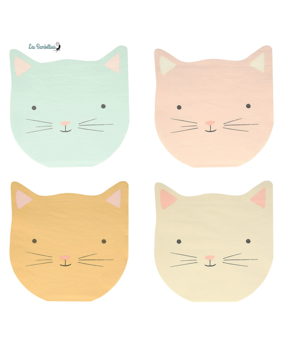 24 serviettes Happy Cats pastel - chat - chat - animal de compagnie -  serviette 
