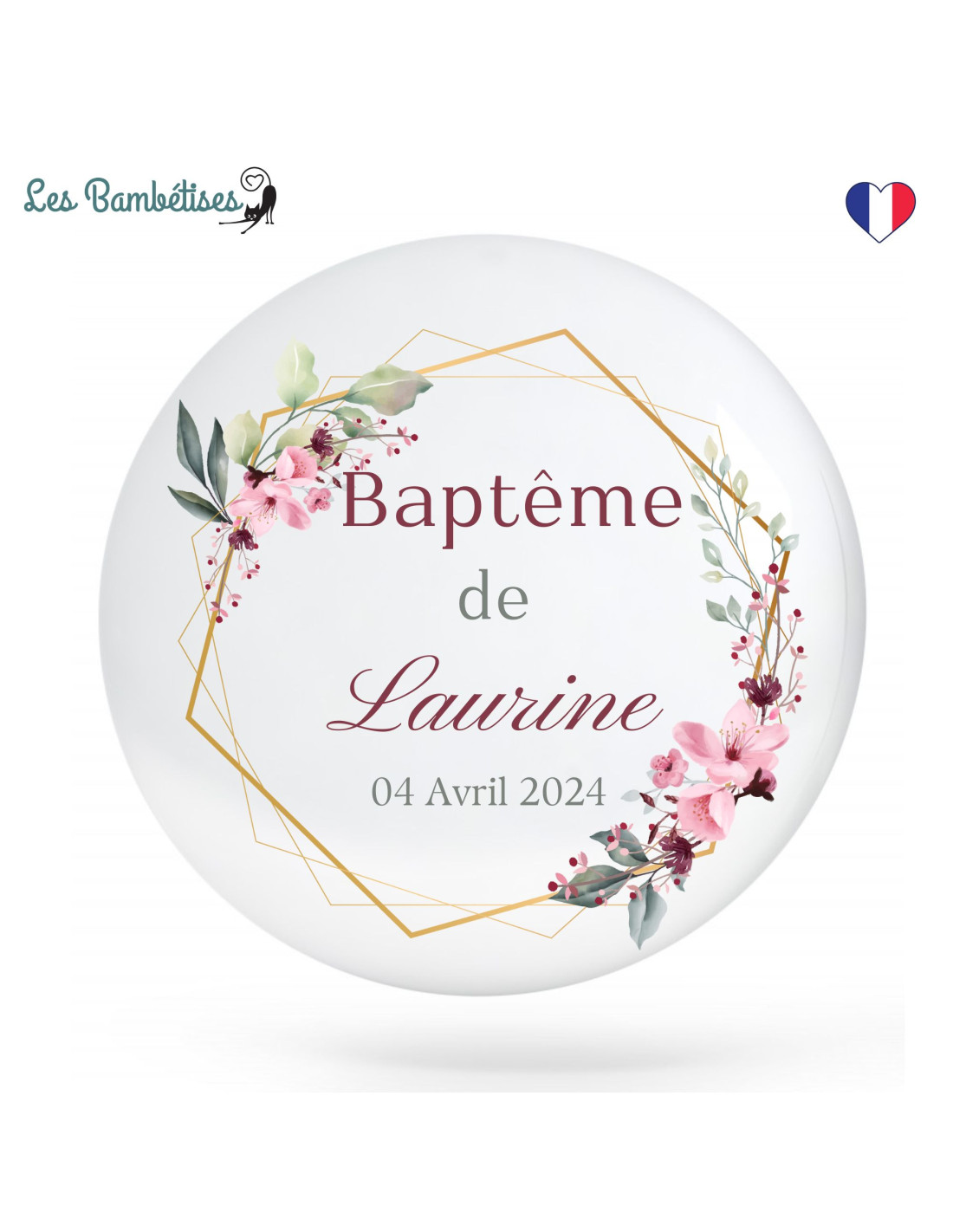 Badge Personnalisé Parrain Marraine Fleurs Rose - Les Bambetises