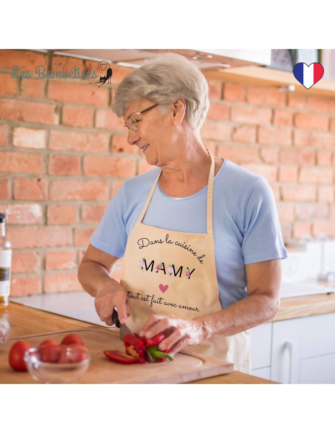 Tablier de Cuisine Personnalisé Mamie Lettres Fleuries - Les