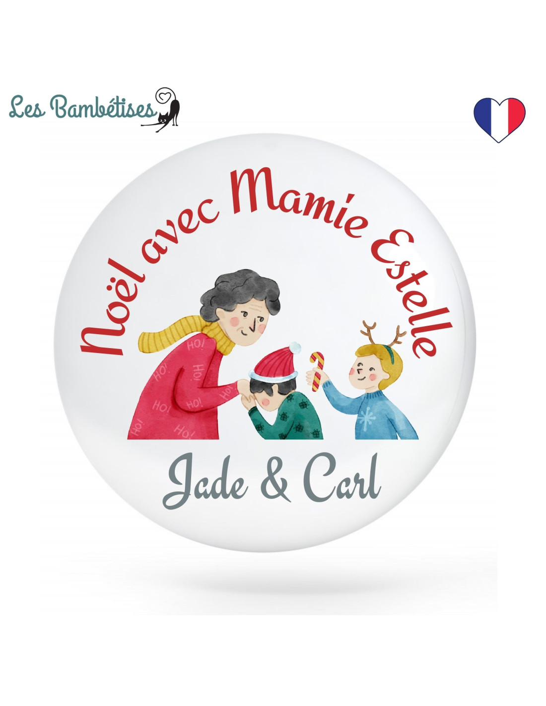 Badge Personnalisé Mamie Cadeau Invité Noël - Les Bambetises