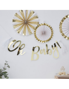 Guirlande dorée avec écriture "Oh Baby" et tassel blanche