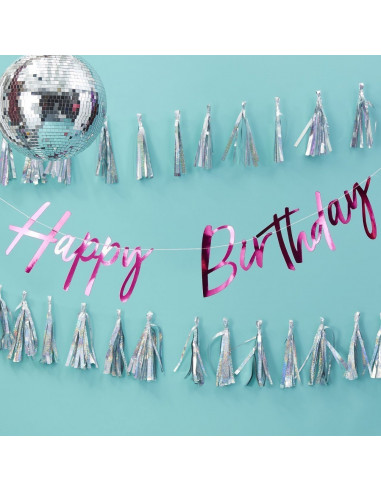 Guirlande décorative fuchsia écriture "Happy birthday"