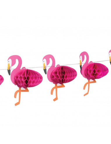 Guirlande flamant rose avec boules alvéolées