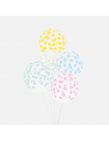 5 ballons transparents imprimés de pois pastels my little day