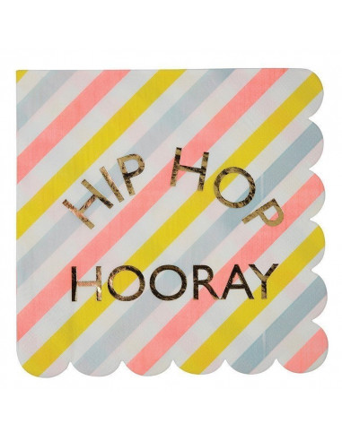 16 serviettes pastels écriture "Hip hop hooray" Meri Meri