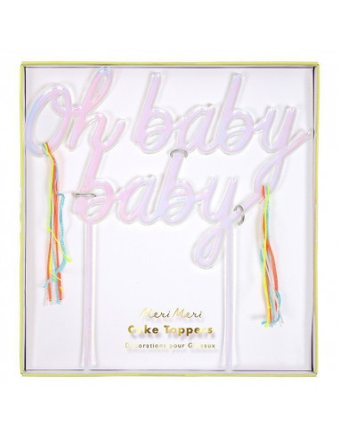 Décoration gateau "Oh baby baby" en plastique transparent irisé Meri Meri