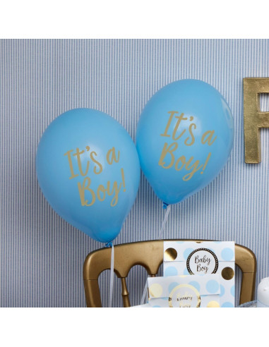 8 ballons bleus écriture "It's a boy"