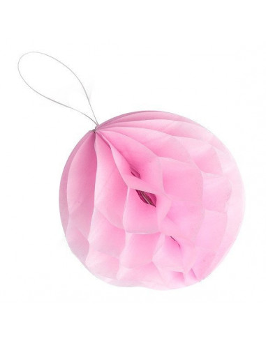 8 petites boules papier alvéolées rose pastel 10cms