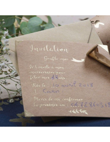 10 Invitations, 10 Enveloppes Kraft Ecritures Dorées - Les Bambetises
