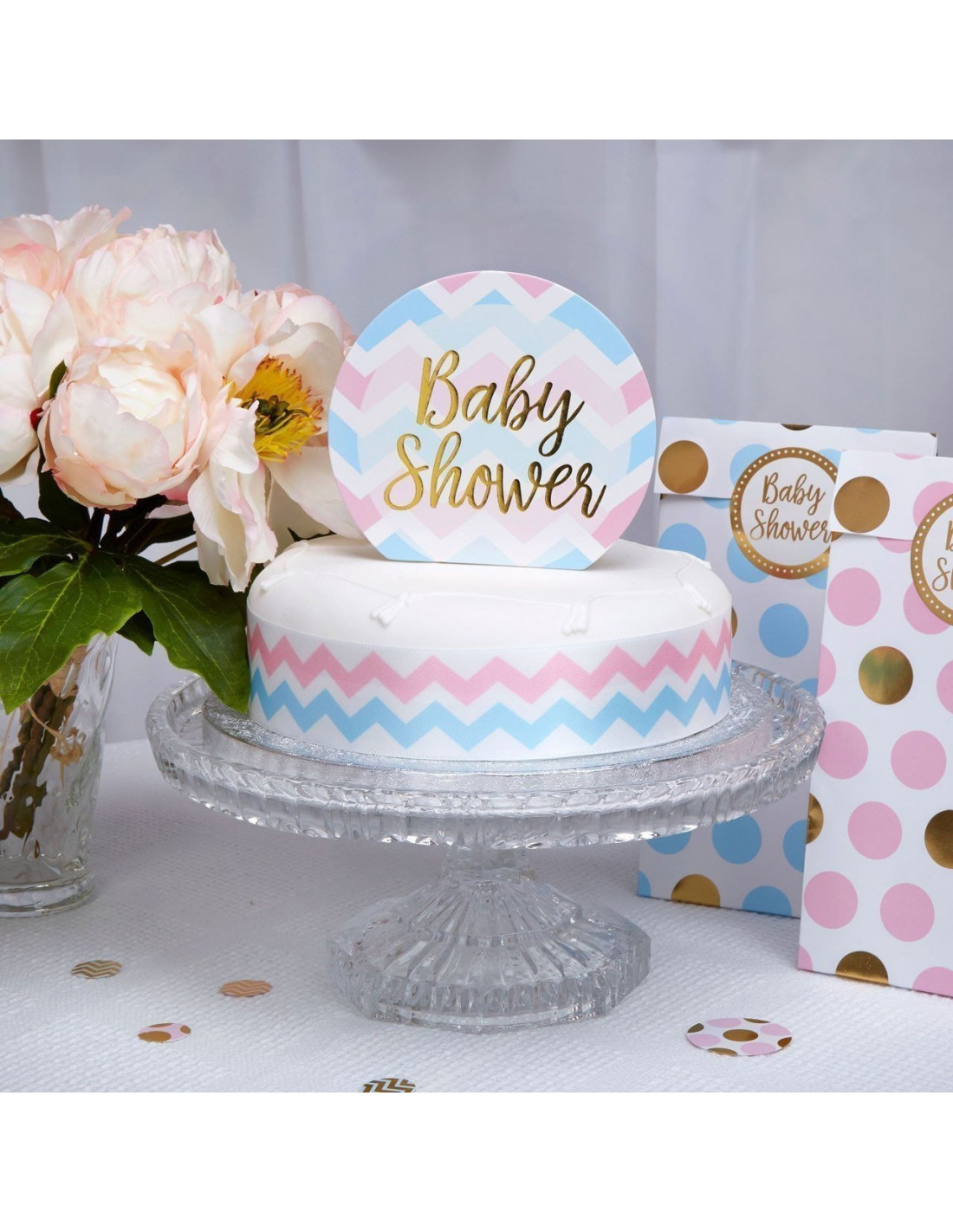 Décoration Gateau Cake Topper Baby Shower Bleu et Rose - Les