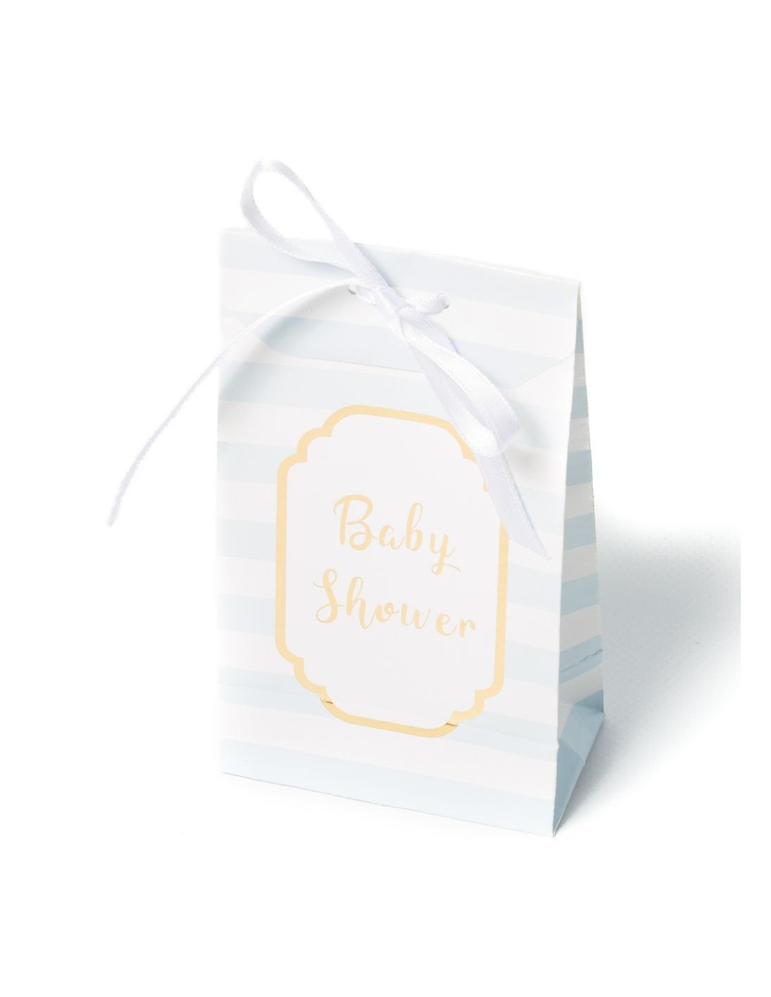 10 Pochettes Cadeaux Baby Shower Or Rayures Bleues - Les Bambetises