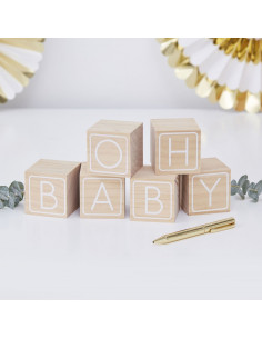 Livre d'or 6 cubes en bois "Oh Baby " pour baby shower ou baptême