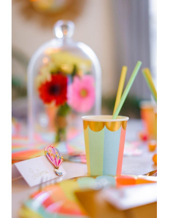 8 gobelets carton rayures multicolores - Décoration de table
