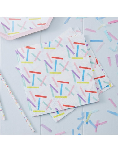 20 serviettes en papier blanc motifs plumetis pastels