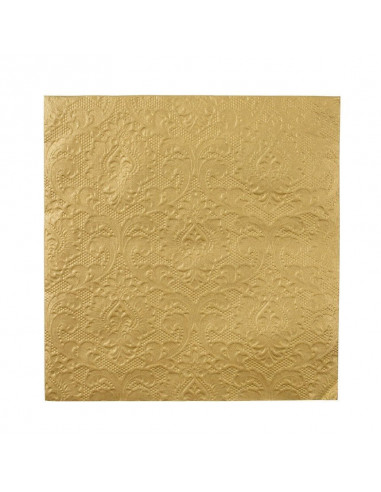 20 serviettes dorées avec dessin dentelle en relief