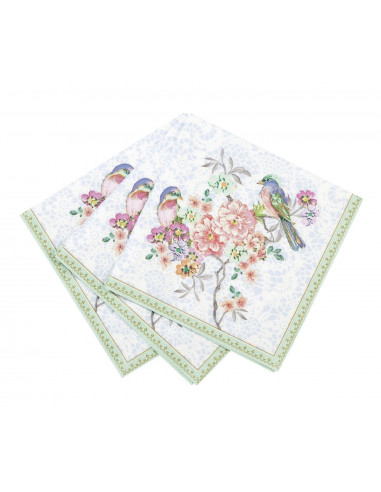20 petites serviettes avec fleurs liberty pastels et oiseaux