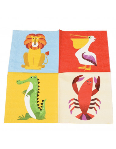 20 petites serviettes animaux colorés