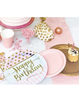 16 Grandes Serviettes Fleurs Happy Birthday Rose Gold - Les Bambetises