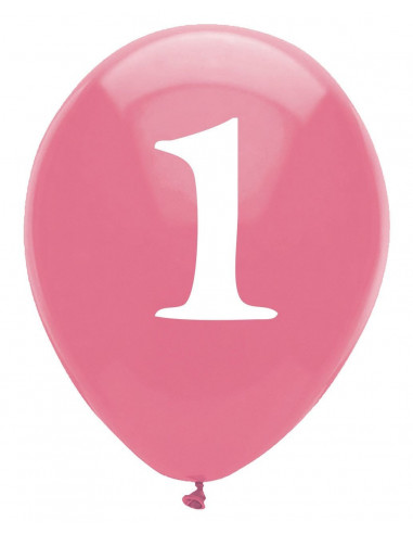 6 ballons gonflables roses avec écriture blanche chiffre 1