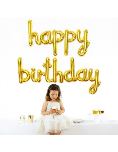 Ballon métallique doré "Happy Birthday"