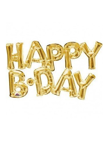 Ballon métallique doré mot "Happy bday" en majuscule