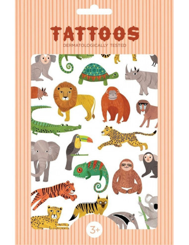 2 planches de tatouages animaux de la Jungle