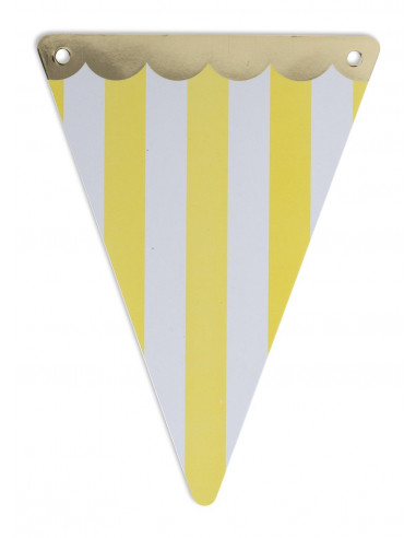 5 fanions triangles rayés jaune et blanc avec frise dorée