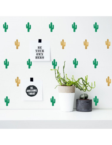 Stickers muraux cactus verts et or Pom le bonhomme