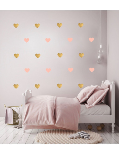 Stickers muraux coeur roses et or Pom le bonhomme